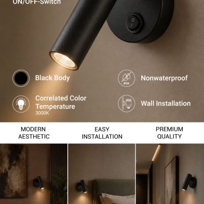LED CABINET LIGHT 2W IP20 WITH ON/OFF-SWITCH BLACK 3000K