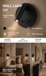 LED WALL LIGHT 8W IP20 WITH ON/OFF-SWITCH + USB BLACK 3000K