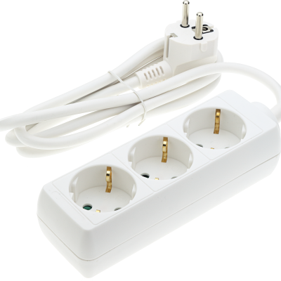POWER STRIP 3-SOCKETS 3G1.0mm-1.5M, 16A, 230V, Max3500W, IP20 – WHITE