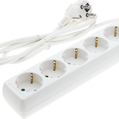 POWER STRIP 5-SOCKETS 3G1.0mm-1.5M, 16A, 230V, Max3500W, IP20 – WHITE