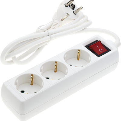 POWER STRIP 3-SOCKETS+SWITCH 3G1.0mm-1.5M, 16A, 230V, Max3500W, IP20 – WHITE