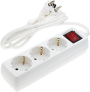 POWER STRIP 3-SOCKETS+SWITCH 3G1.0mm-1.5M, 16A, 230V, Max3500W, IP20 - WHITE