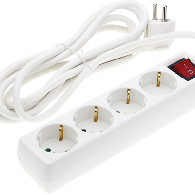POWER STRIP 4-SOCKETS+SWITCH 3G1.0mm-1.5M, 16A, 230V, Max3500W, IP20 – WHITE