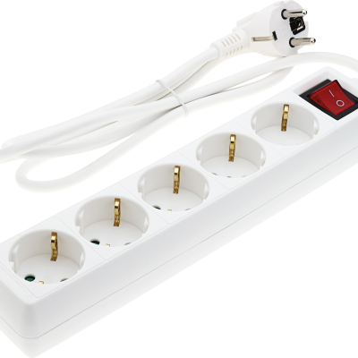 POWER STRIP 5-SOCKETS+SWITCH 3G1.0mm-1.5M, 16A, 230V, Max3500W, IP20 – WHITE