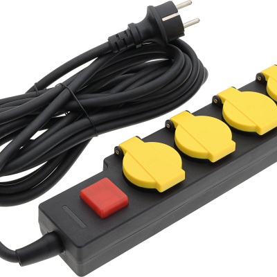 POWER STRIP 4-SOCKETS+SWITCH H07RN3G1.5mm-5M, 16A, 250V, Max3500W, IP44 – YELLOW+BLACK