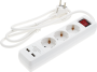 POWER STRIP 3 SOCKETS+SWITCH+2USB(2.1A TOTAL) H05VV-F3G1.5mm-1.5M, 16A, 250V, Max3500W - WHITE
