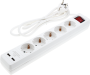 POWER STRIP 5 SOCKETS+SWITCH+2USB(2.1A TOTAL) H05VV-F3G1.5mm-1.5M, 16A, 250V, Max3500W - WHITE
